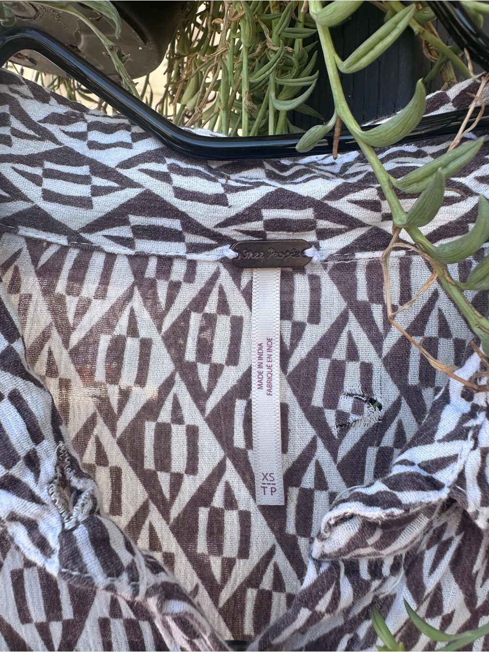 Free People Brown and Cream Geometric Print Blouse